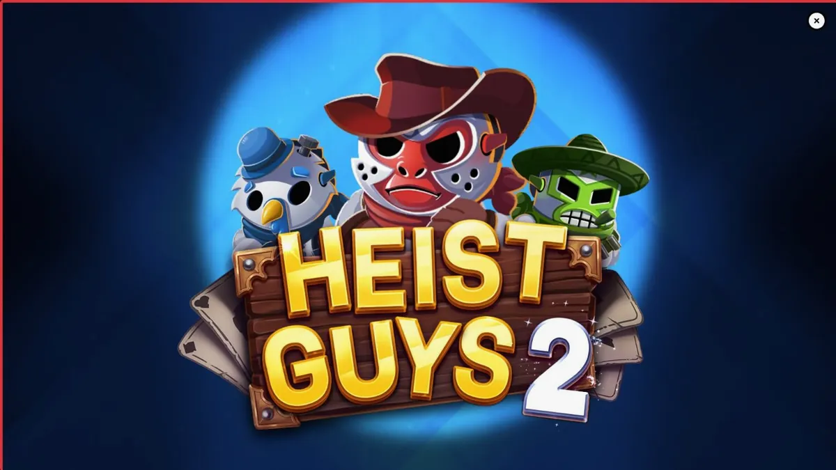 Heist Guys 2 slot game interface featuring the three main characters in a Western setting.