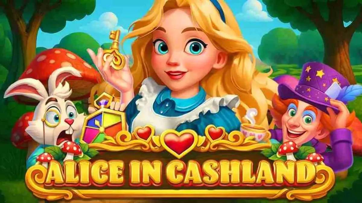 Tampilan visual slot Alice in Cashland dengan tema Wonderland