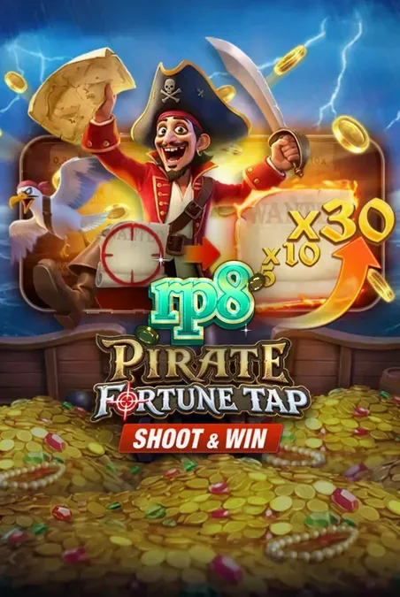 Pemandangan aksi tembak-menembak di atas kapal dalam permainan Pirate Fortune Tap